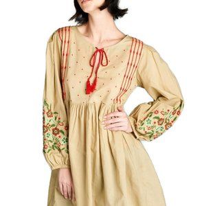 Velzera Floral Embroidered Mocha Mini Dress/Tunic